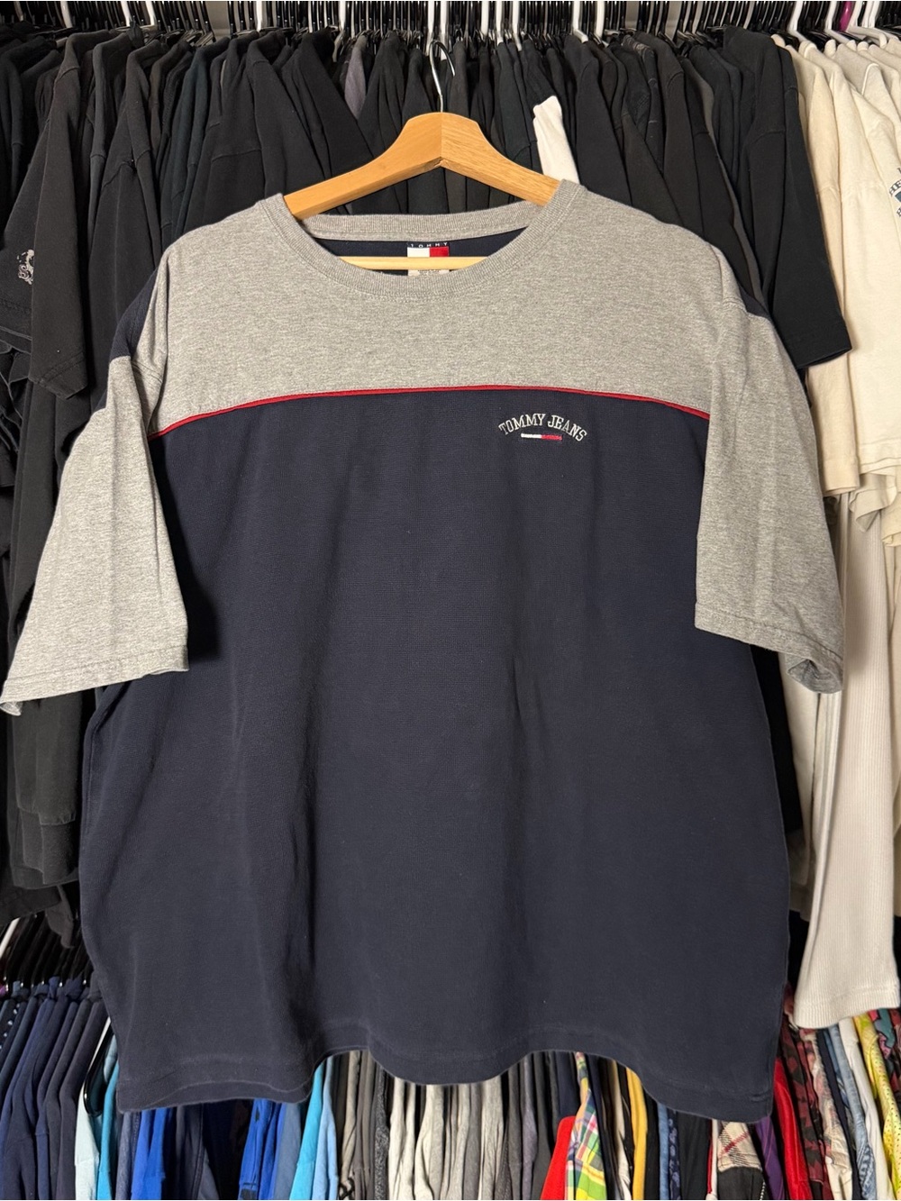 Tommy Hilfiger Colorblock Knit Shirt Mens XXL Grey Piping Hip Hop Streetwear
